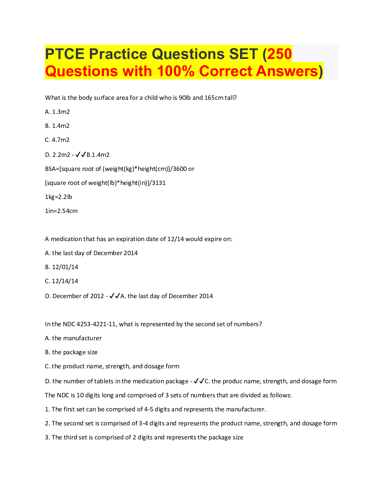 Preview image for PTCE Practice Questions SET (250 Questions with 100% Correct Answers)